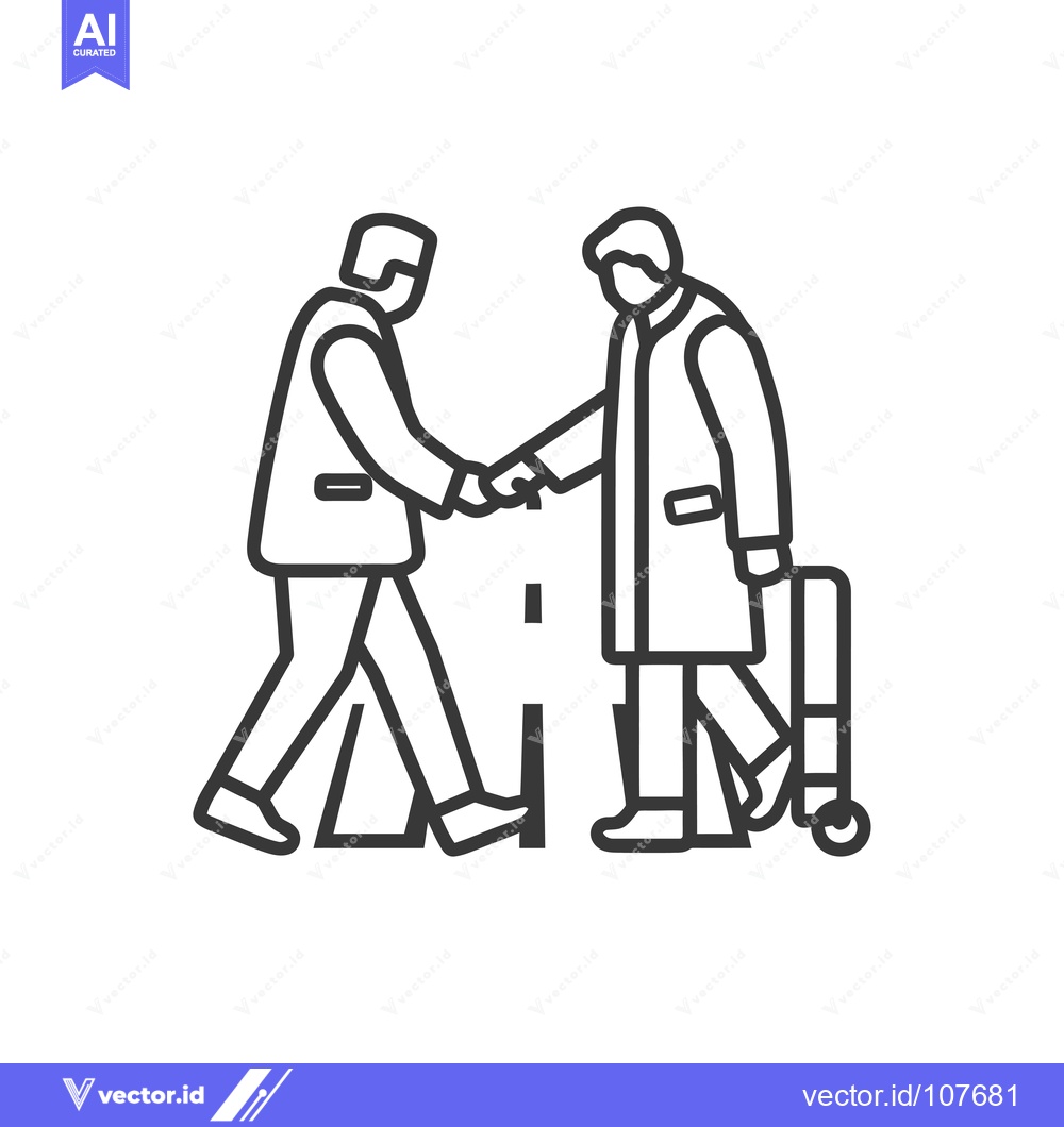 Premium Vector dari Two Men Shaking Hands, One With Luggage