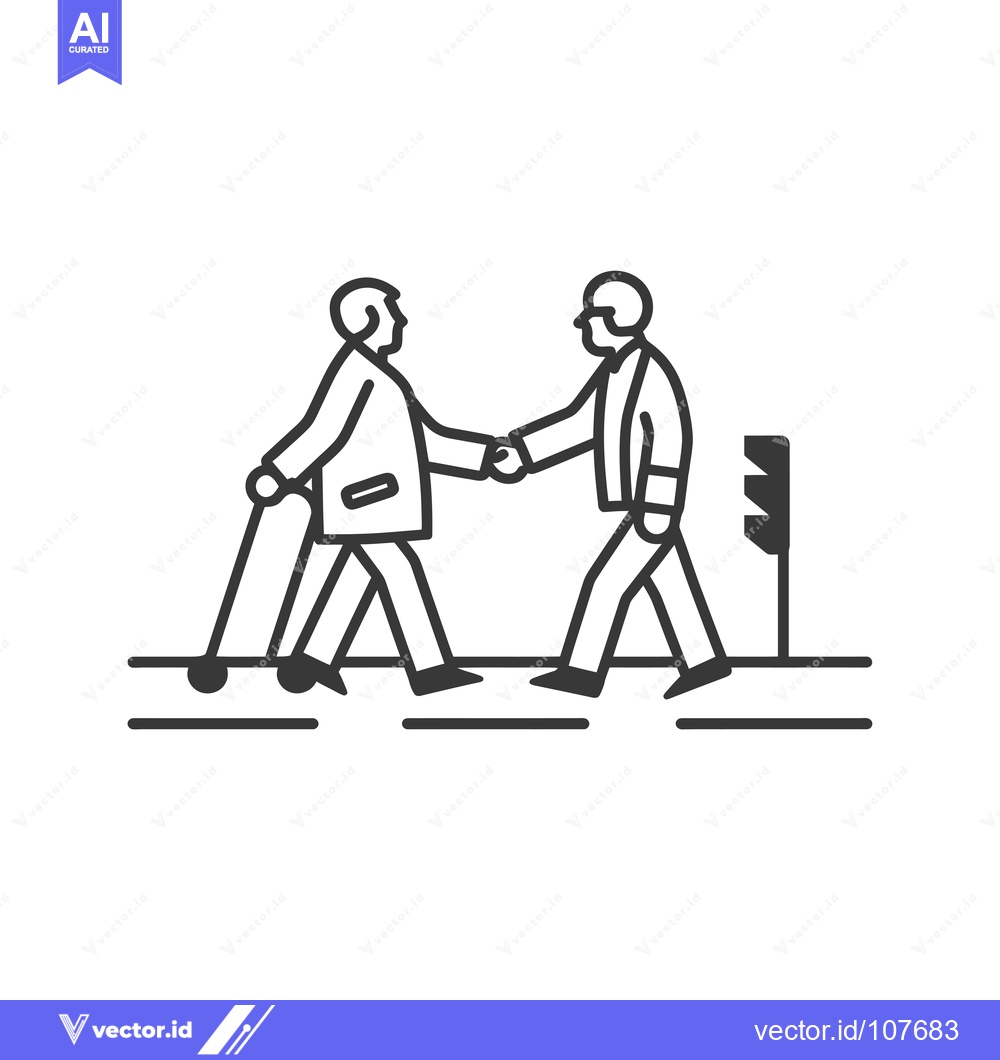 Premium Vector dari Two Men Shaking Hands While Walking on a Crosswalk