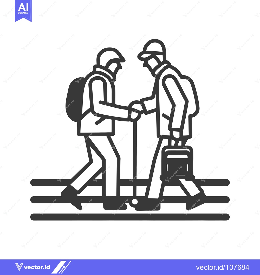 Premium Vector dari Two Men Shaking Hands While Walking With Backpacks and Suitcases