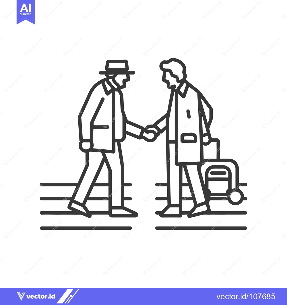 Premium Vector dari Two Men Shaking Hands With One Carrying Luggage