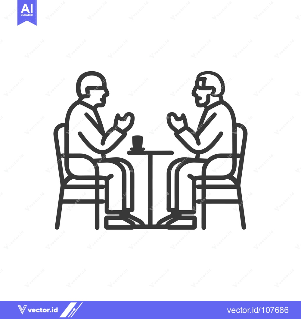 Premium Vector dari Two Men Sitting at a Table with a Cup in Front of Them