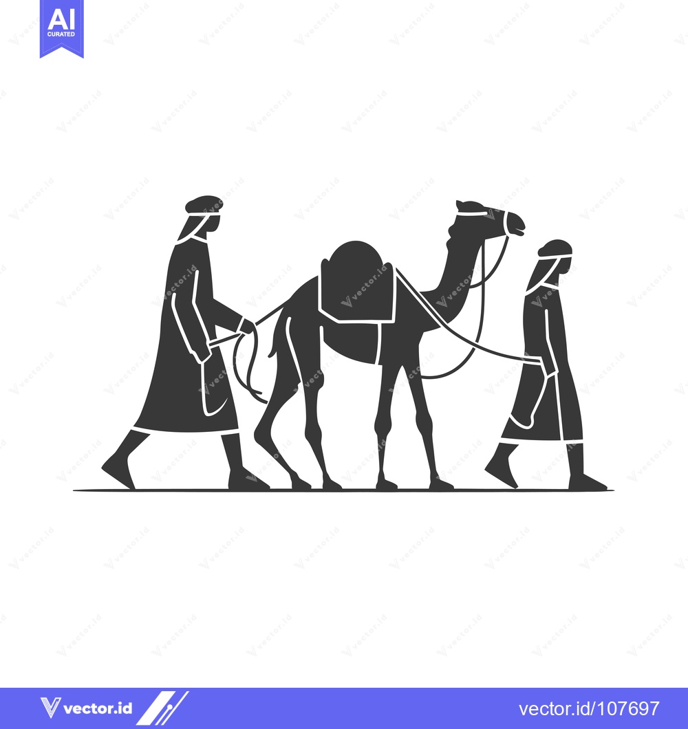 Premium Vector dari Two Men Walking a Camel