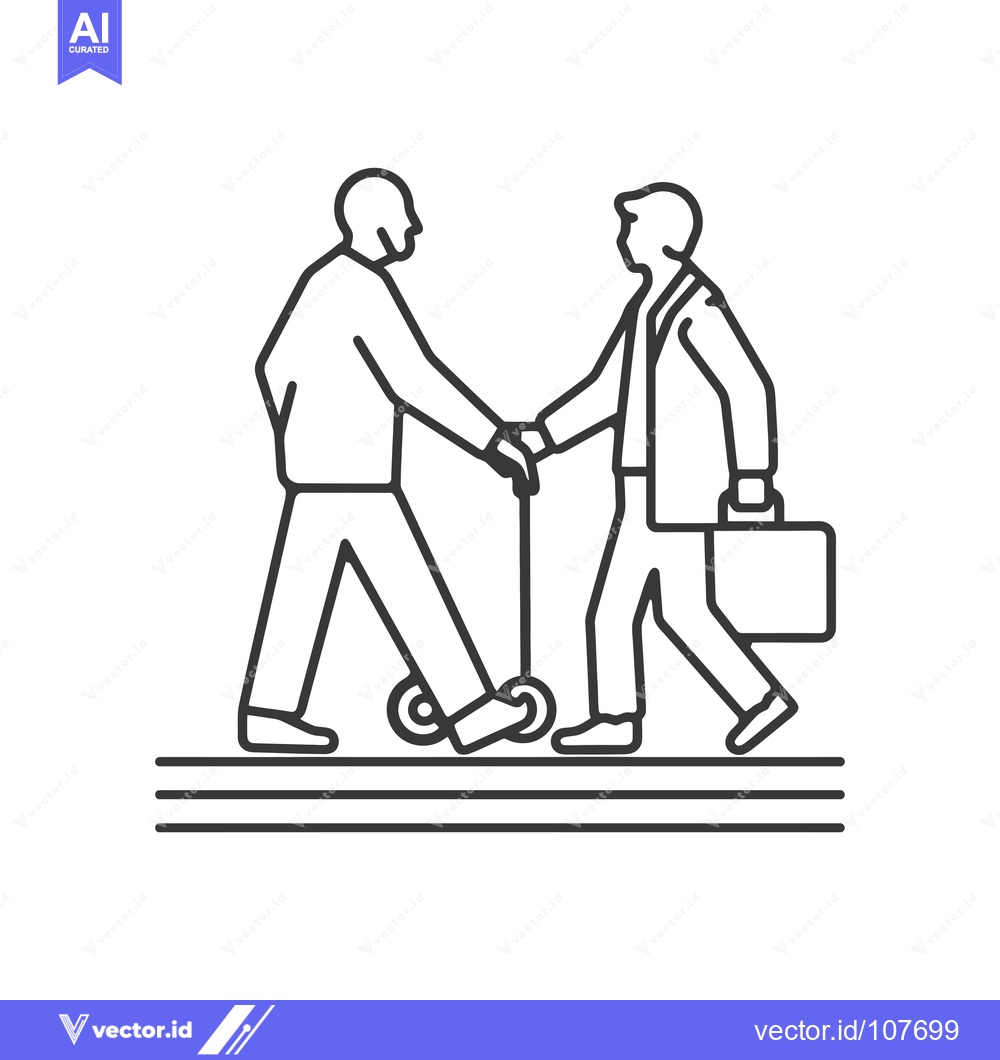 Premium Vector of Two Men Walking, One Pushing a Scooter