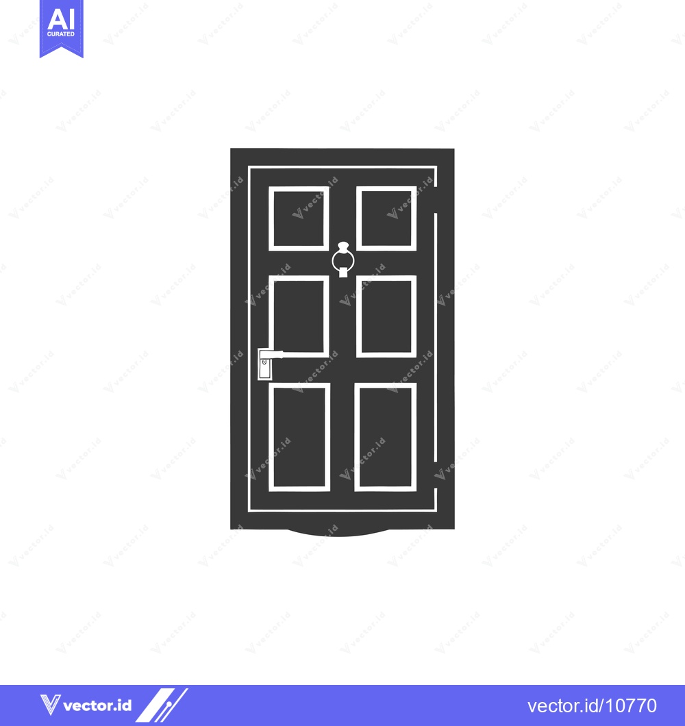 Premium Vector dari A Black and White Silhouette of a Traditional Door with a Knocker