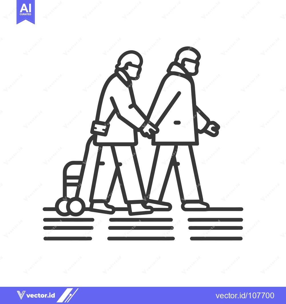 Premium Vector dari Two Men Walking, One Using a Rolling Walker