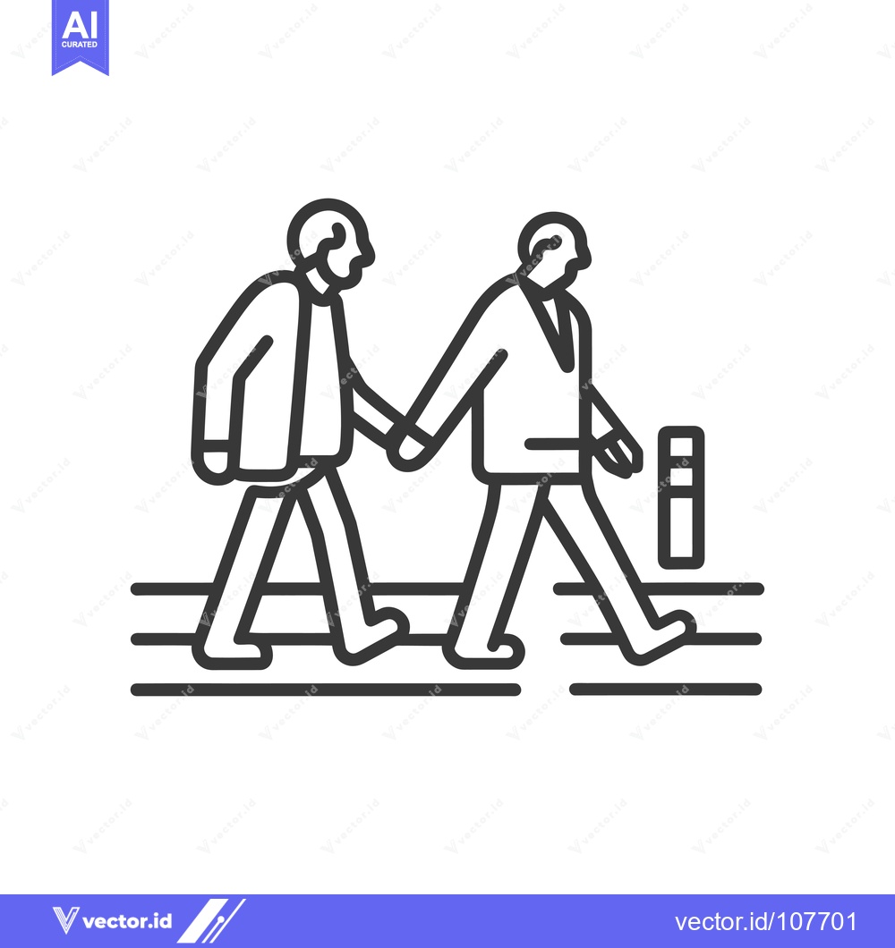 Premium Vector of Two Men Walking Side by Side, Holding Hands, One With a Cane