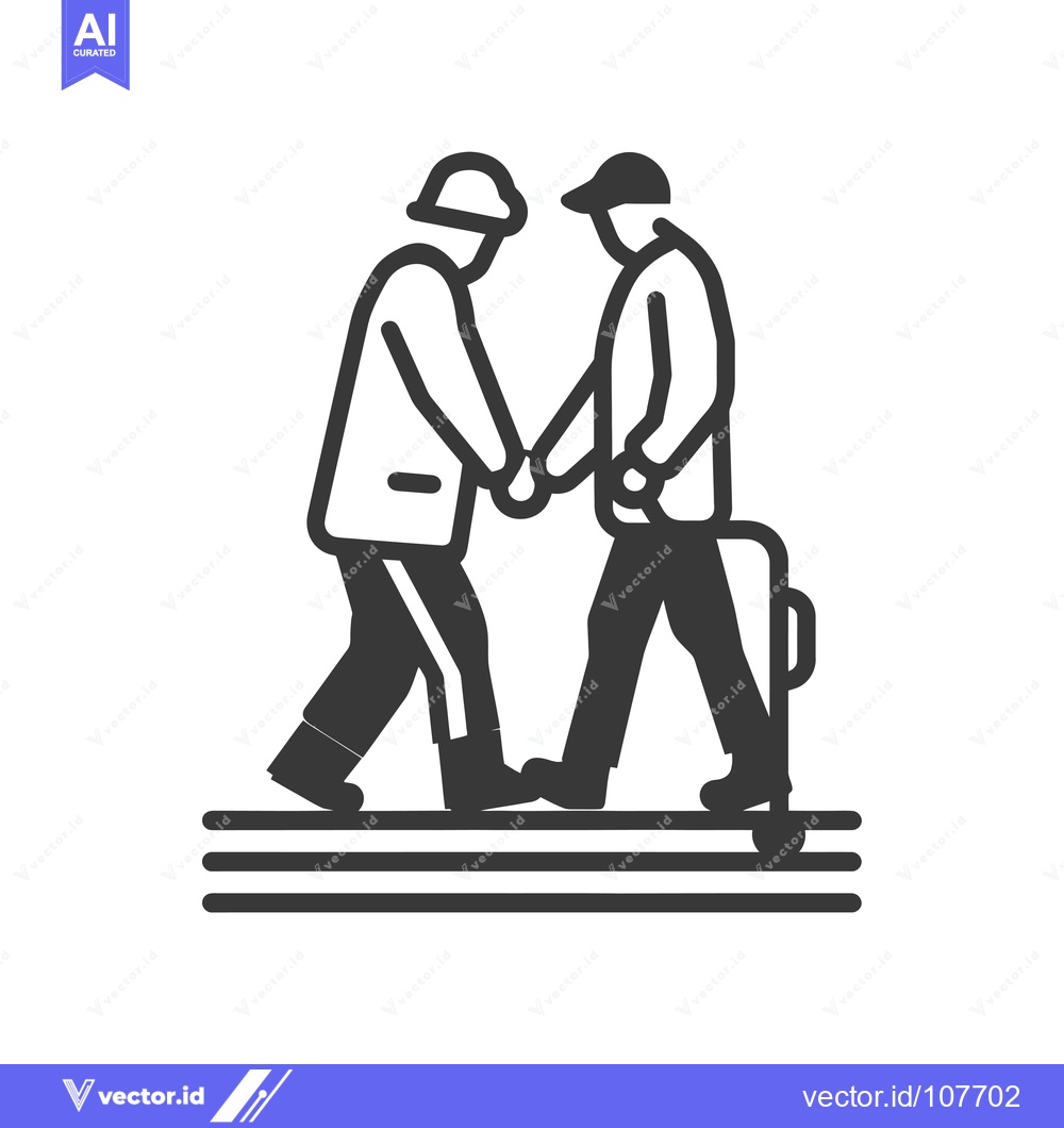 Premium Vector dari Two Men Walking Together, One Using a Cane