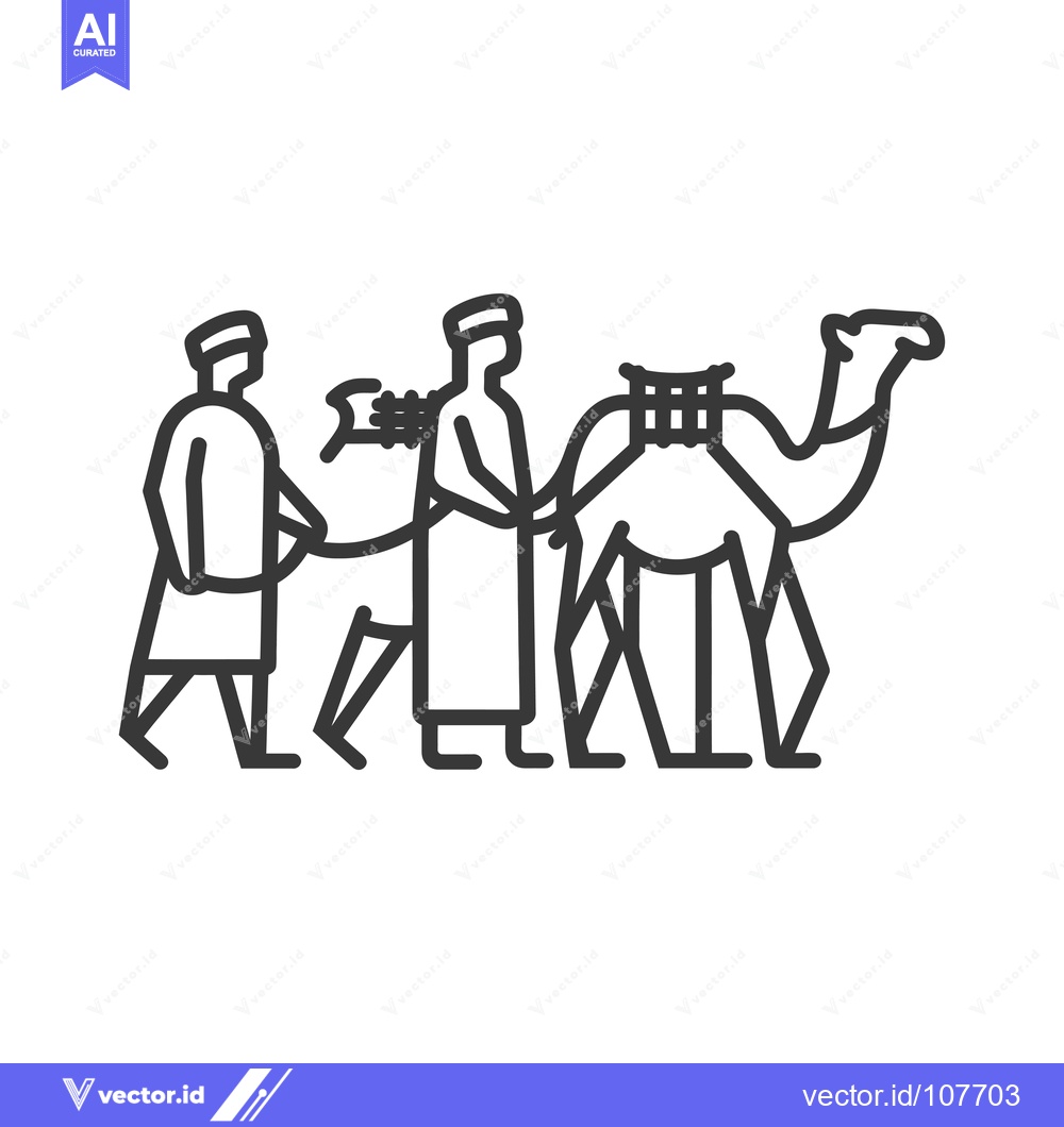 Premium Vector dari Two Men Walking with a Camel