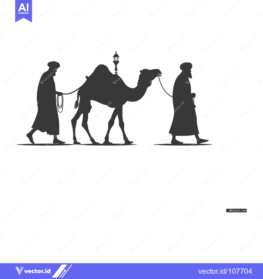 Premium Vector dari Two Men Walking with a Camel and a Lantern