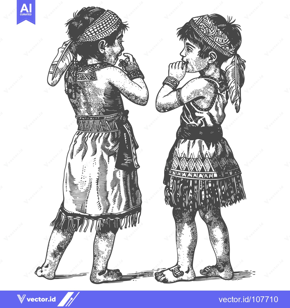 Premium Vector dari Two Native American Children in Traditional Attire