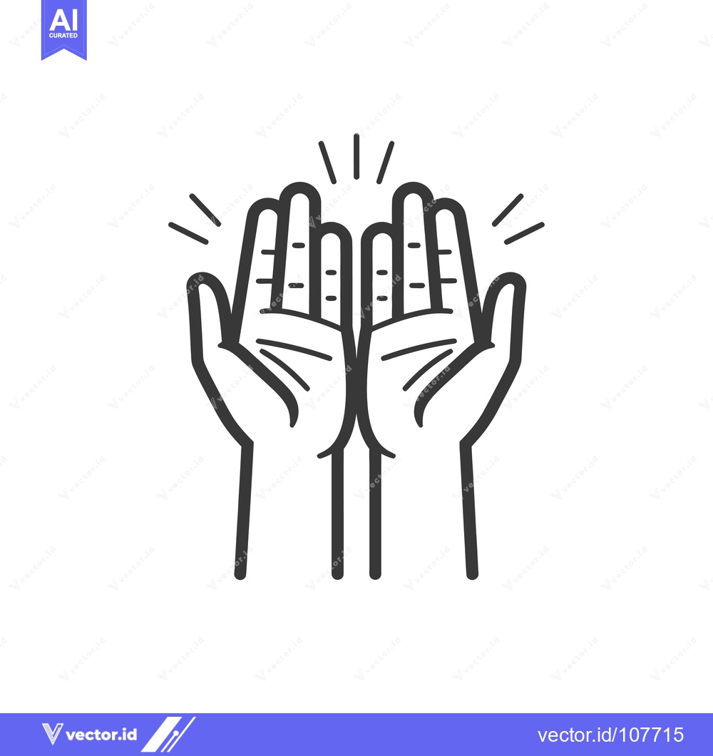 Premium Vector of Two Open Hands with Palm Up and Rays of Light Above Them
