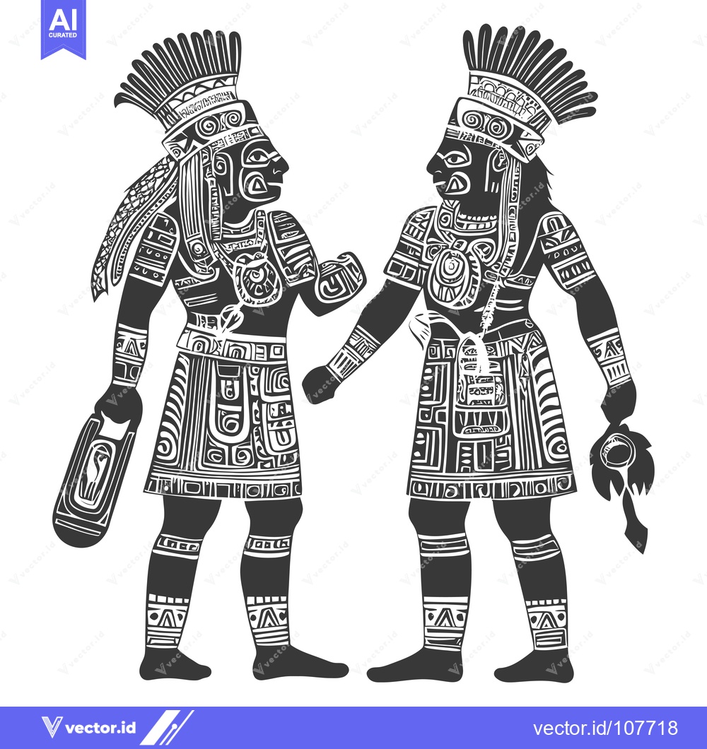 Premium Vector of Two Ornate Aztec Figures in Traditional Dress