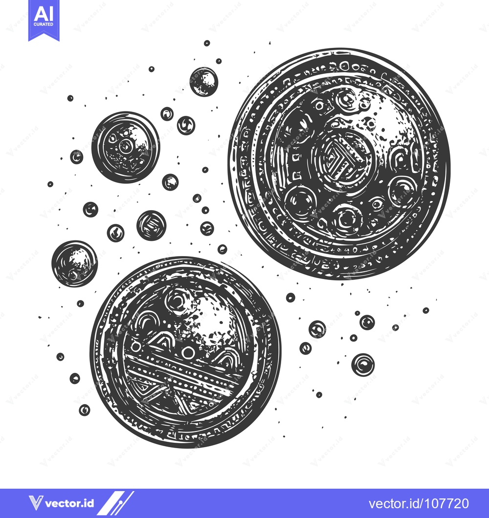 Premium Vector dari Two Ornate Circular Objects with Smaller Circles Around Them