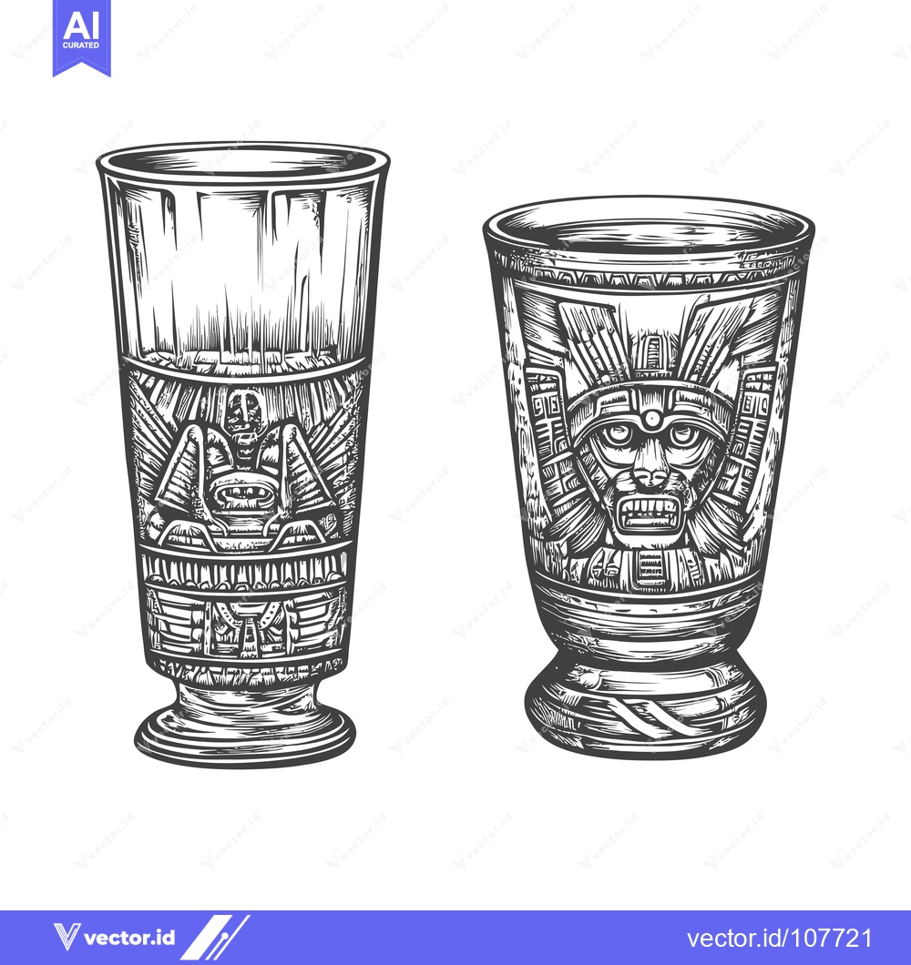 Premium Vector of Two Ornate Drinking Vessels with Mayan Designs