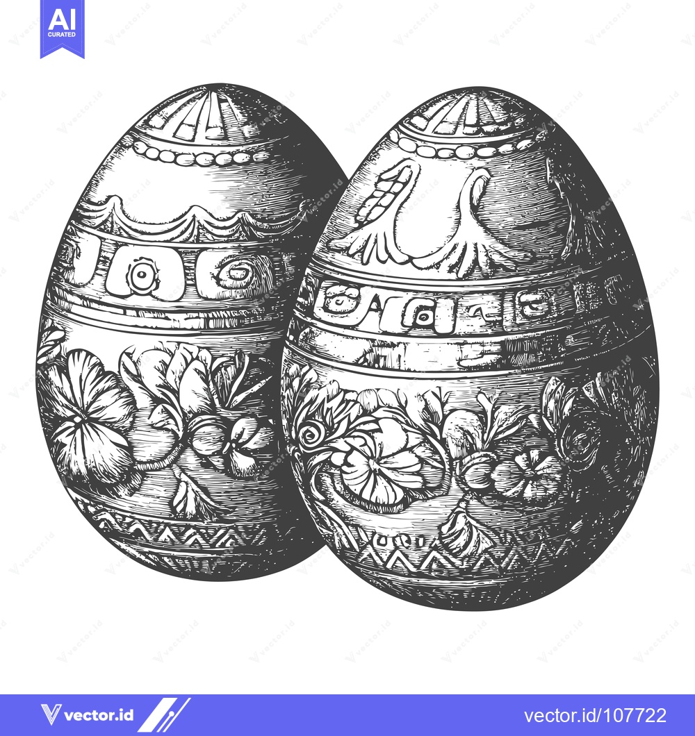 Premium Vector dari Two Ornate Easter Eggs with Floral Designs