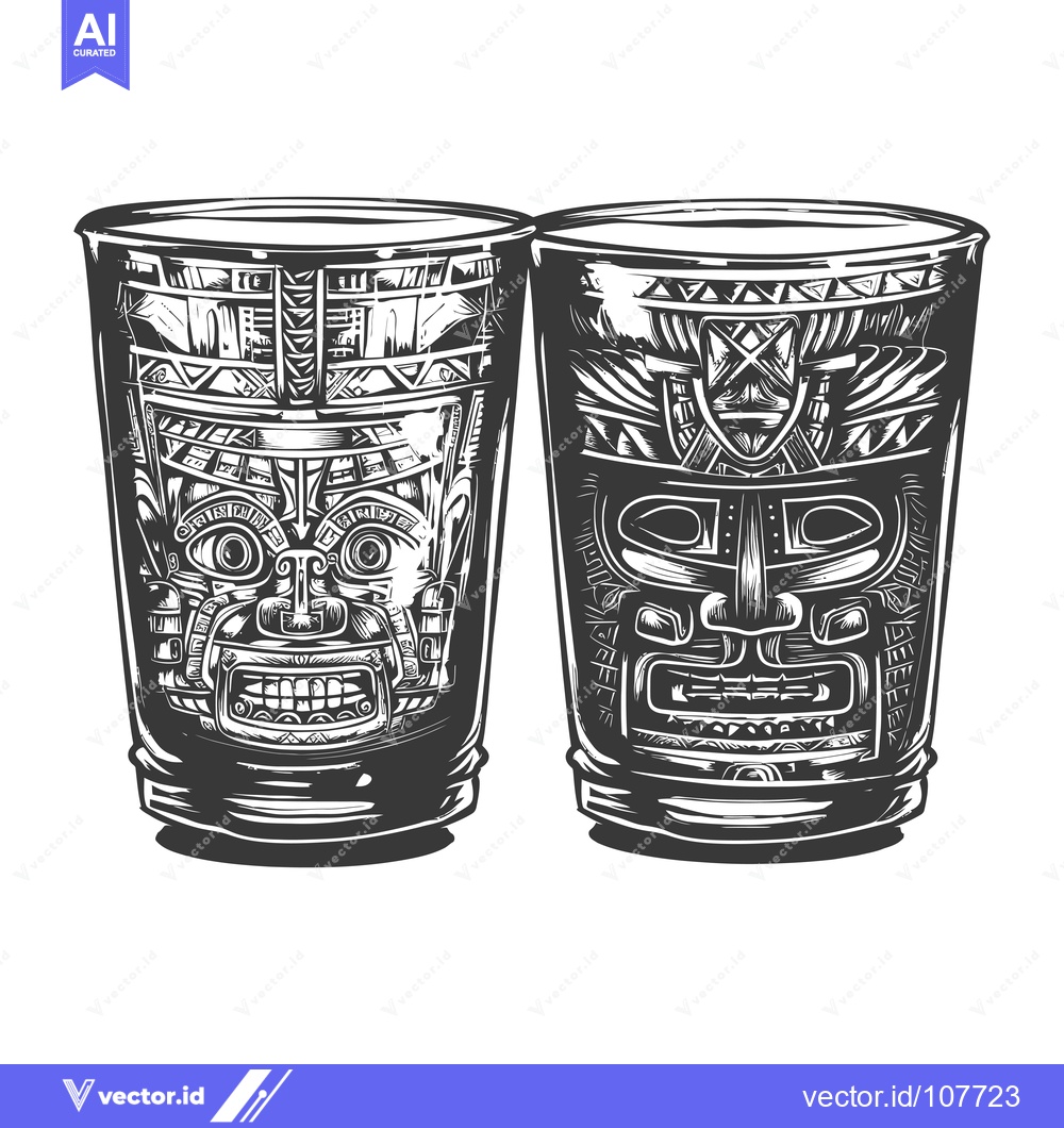 Premium Vector dari Two Ornate Glasses with Carved Faces