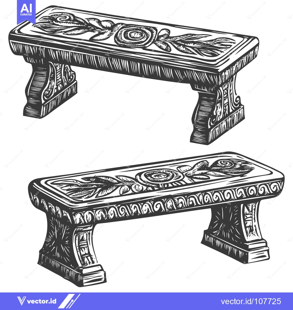 Premium Vector dari Two Ornate Stone Benches with Floral Designs