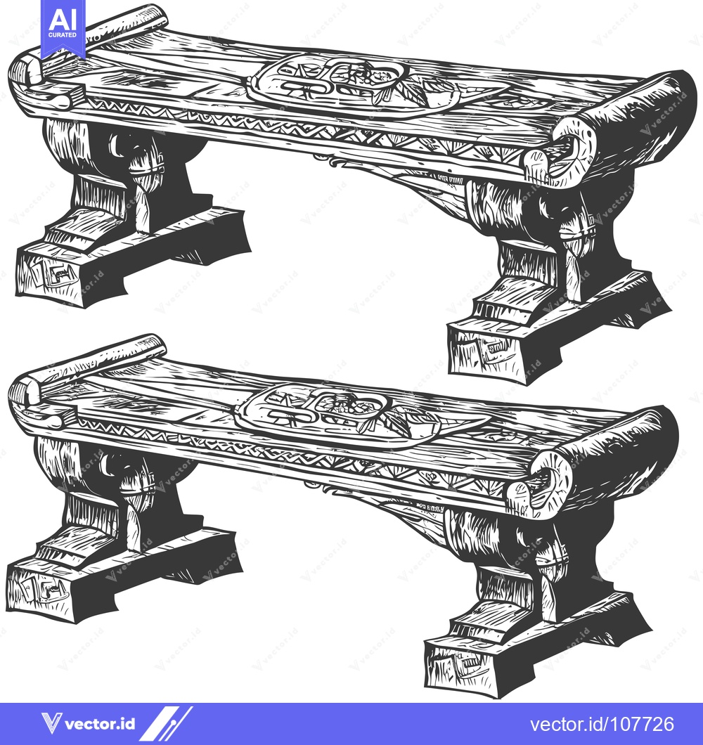 Premium Vector of Two Ornate Wooden Benches with Carved Designs