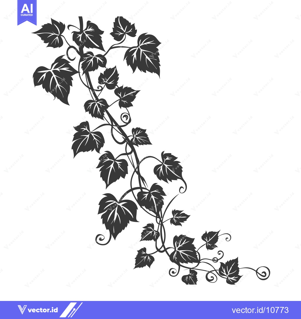 Premium Vector dari A Black and White Silhouette of a Vine with Leaves