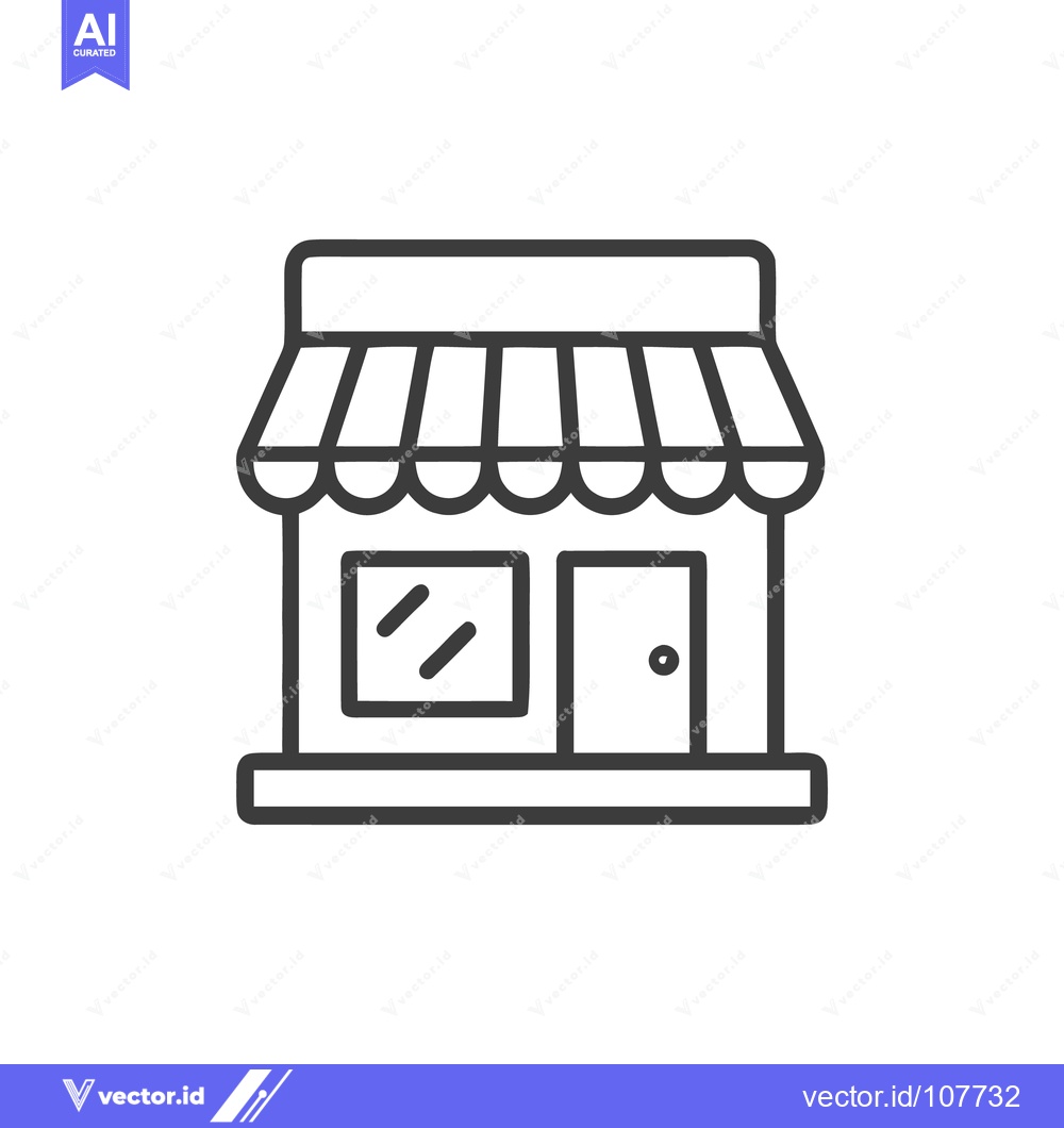 Premium Vector dari Minimalist Storefront Icon with Awning, Door, and Window Outline