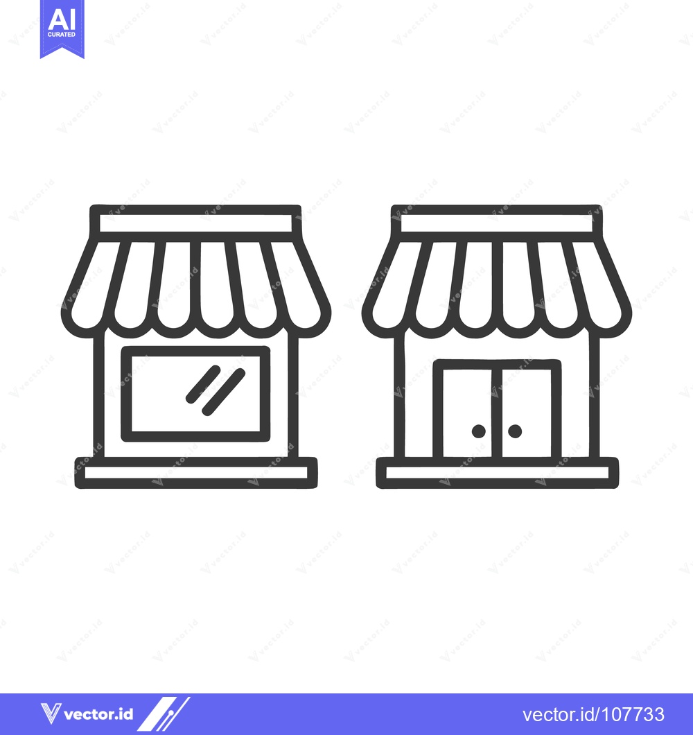 Premium Vector dari Minimalist Storefront Icons: Shop Facade with Awning and Doors, Line A