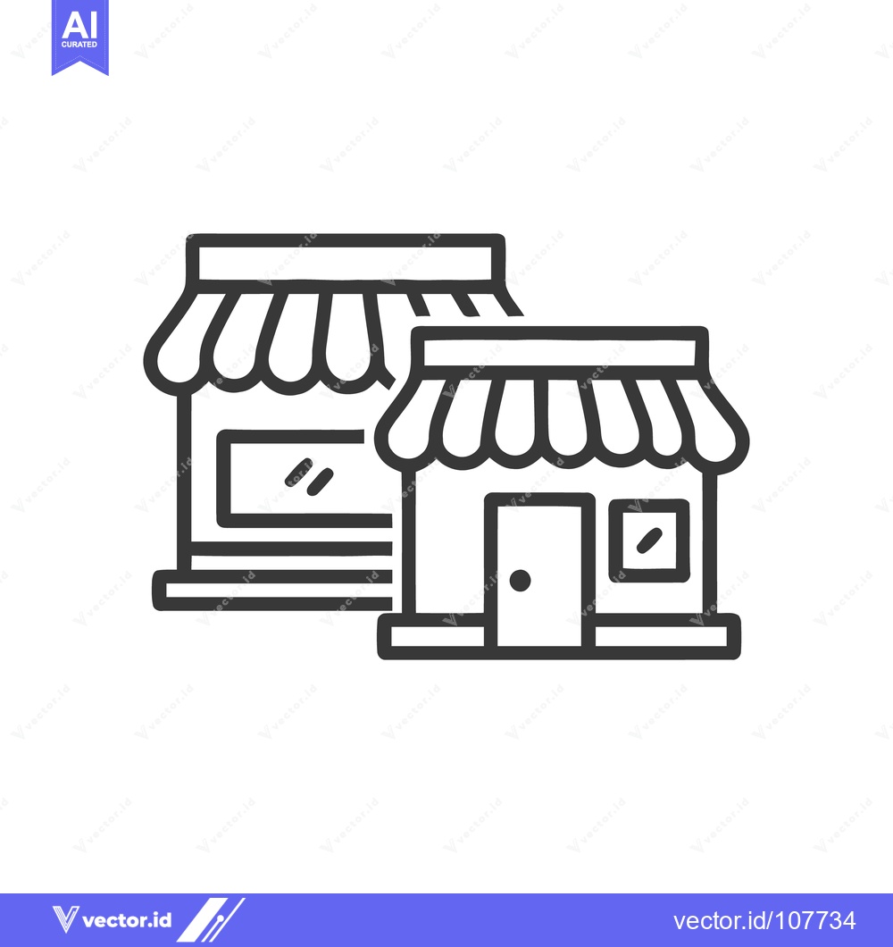 Premium Vector dari Minimalist Storefront Icon: Two Shops with Awning, Black and White Lin
