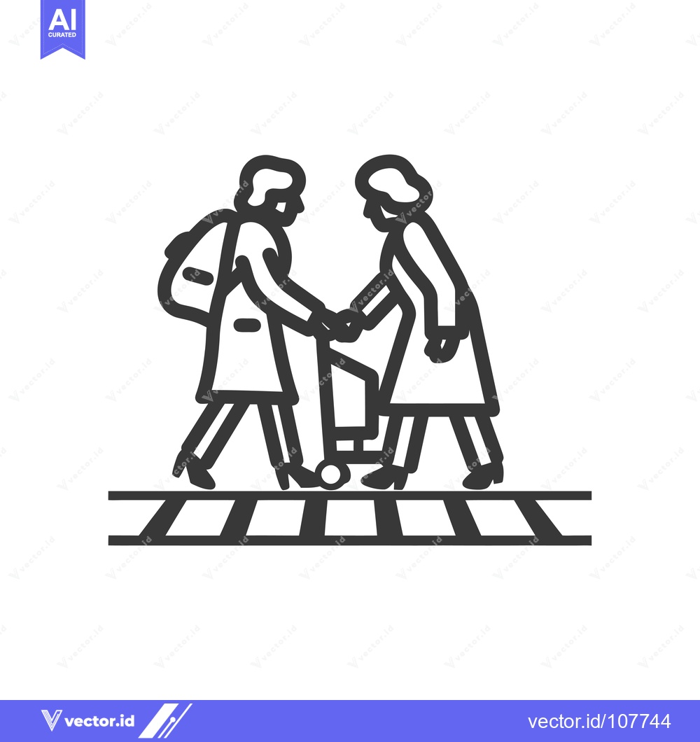 Premium Vector of Two People Crossing a Crosswalk, One Helping the Other