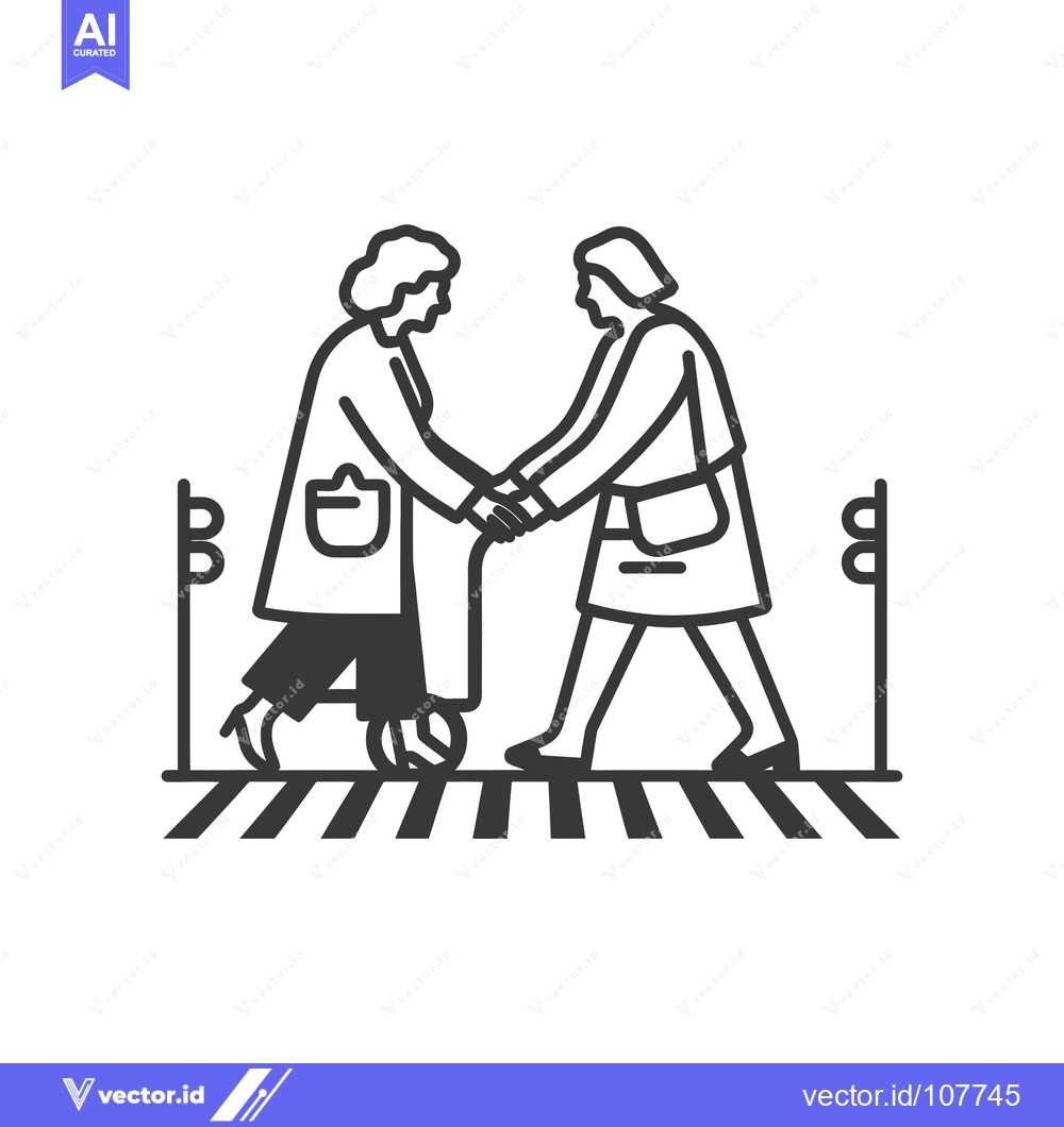 Premium Vector of Two People Crossing a Crosswalk, One Using a Walker