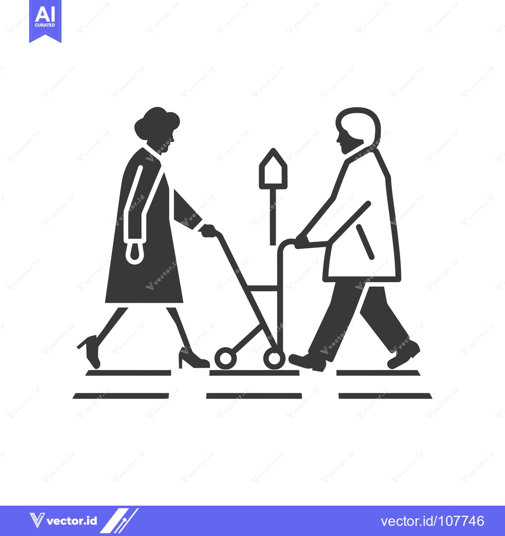 Premium Vector of Two People Crossing a Street with a Rolling Cart