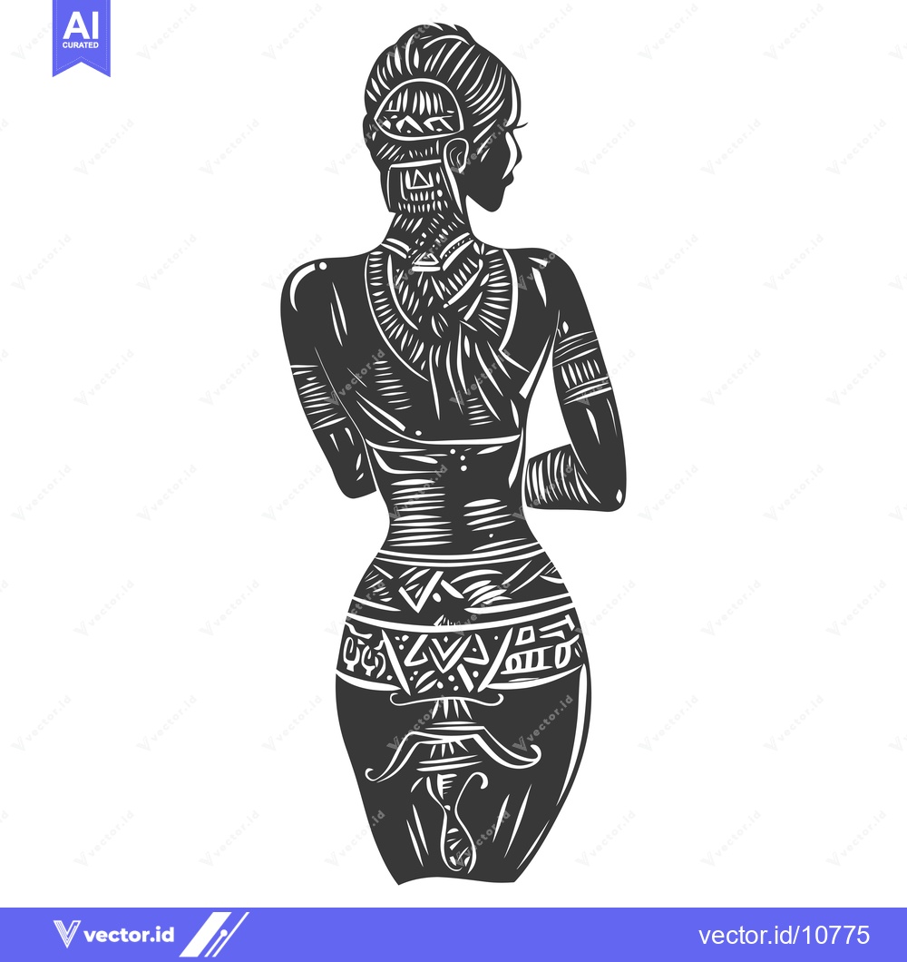 Premium Vector of A Black and White Silhouette of a Woman Covered in Geometric Tribal Ta