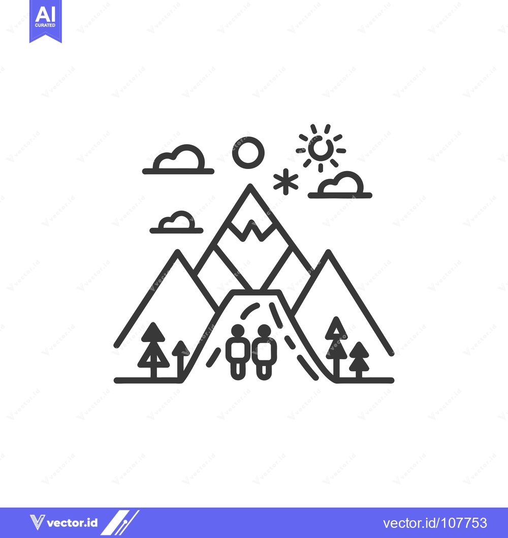 Premium Vector dari Two People Hiking Up a Mountain Path in a Mountain Range