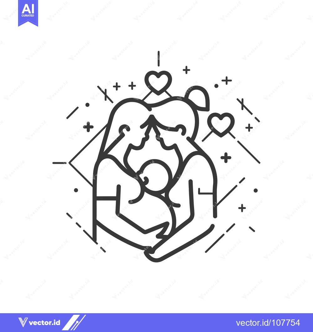 Premium Vector of Two People Holding a Baby and Surrounded by Hearts