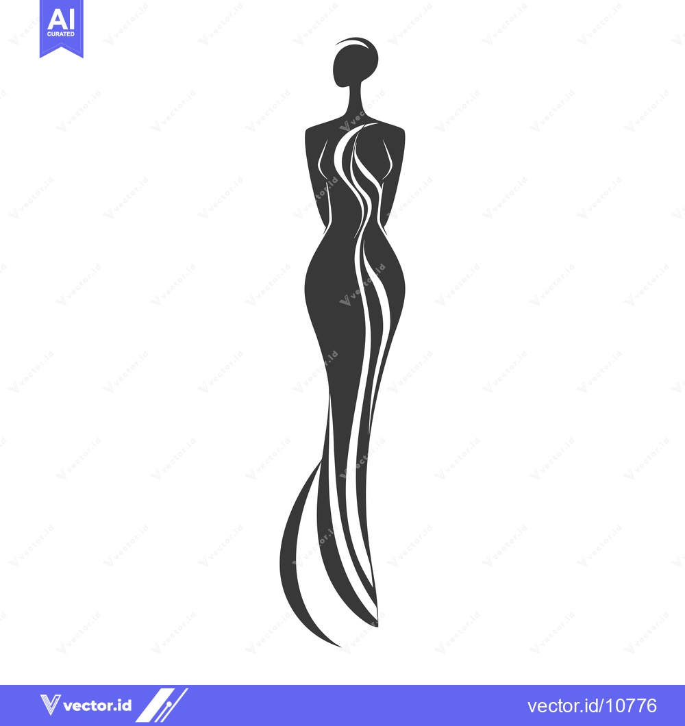 Premium Vector dari A black and white silhouette of a woman in a flowing dress