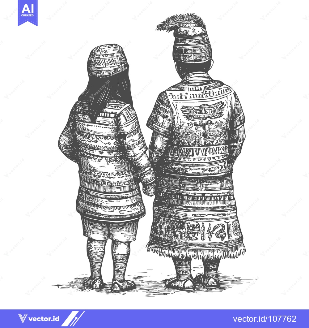 Premium Vector dari Two People in Traditional Andean Clothing, Hand in Hand
