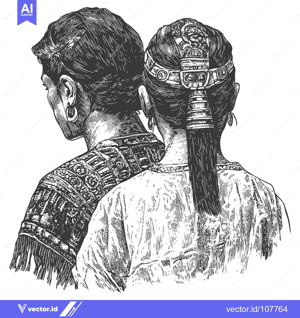 Premium Vector of Two People in Traditional Clothing Looking Away