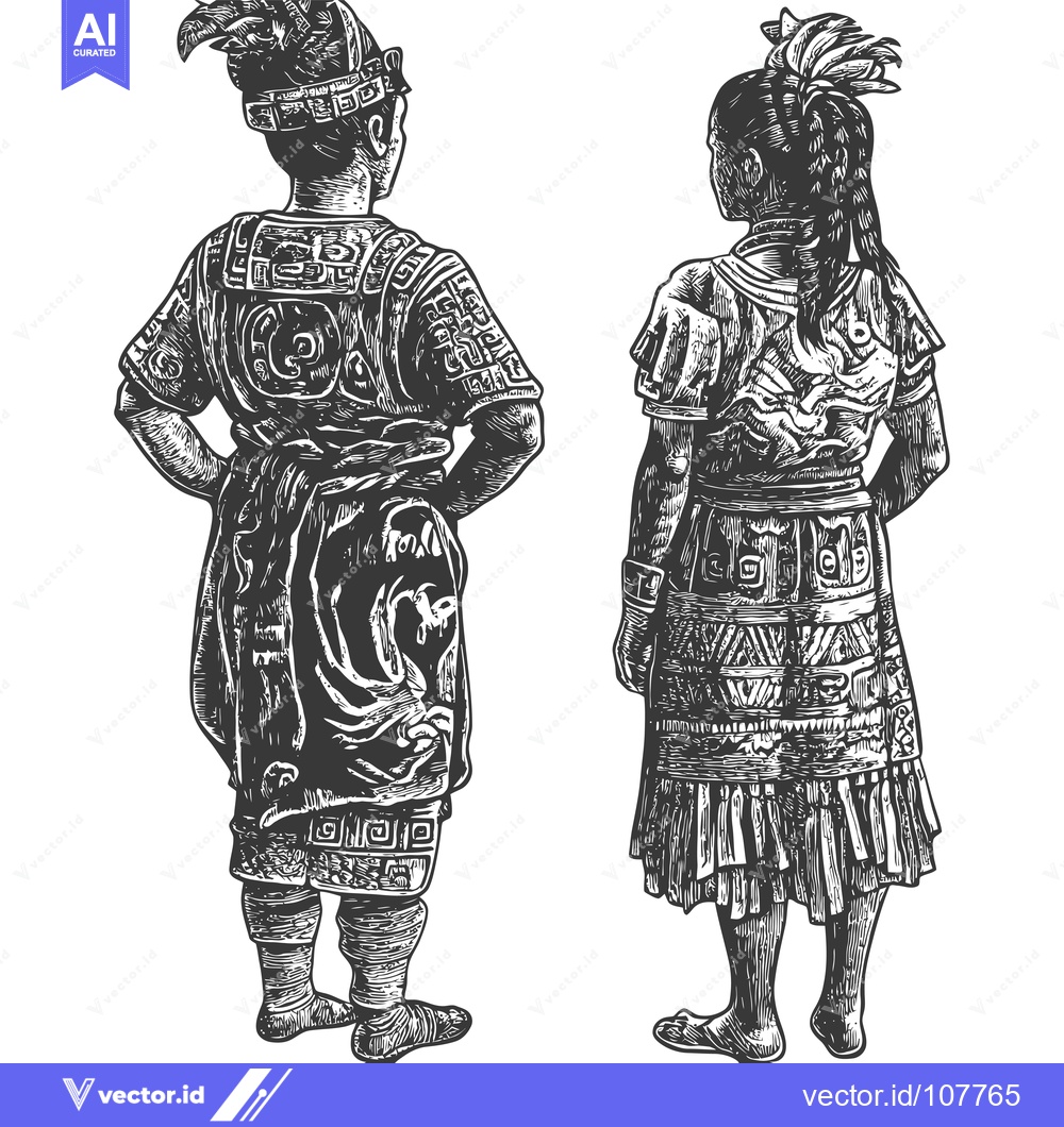 Premium Vector dari Two People in Traditional Mayan Clothing, Back View