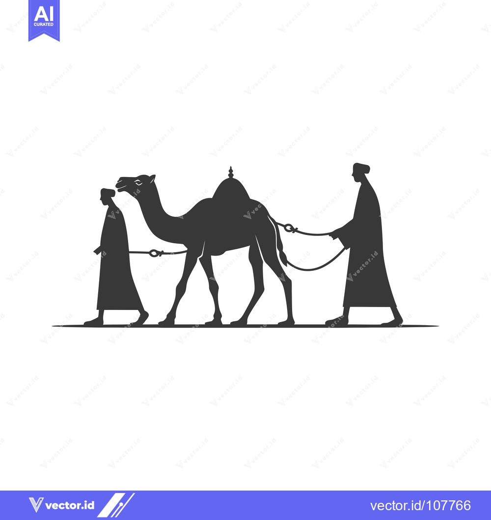 Premium Vector dari Two People Leading a Camel on a Leash
