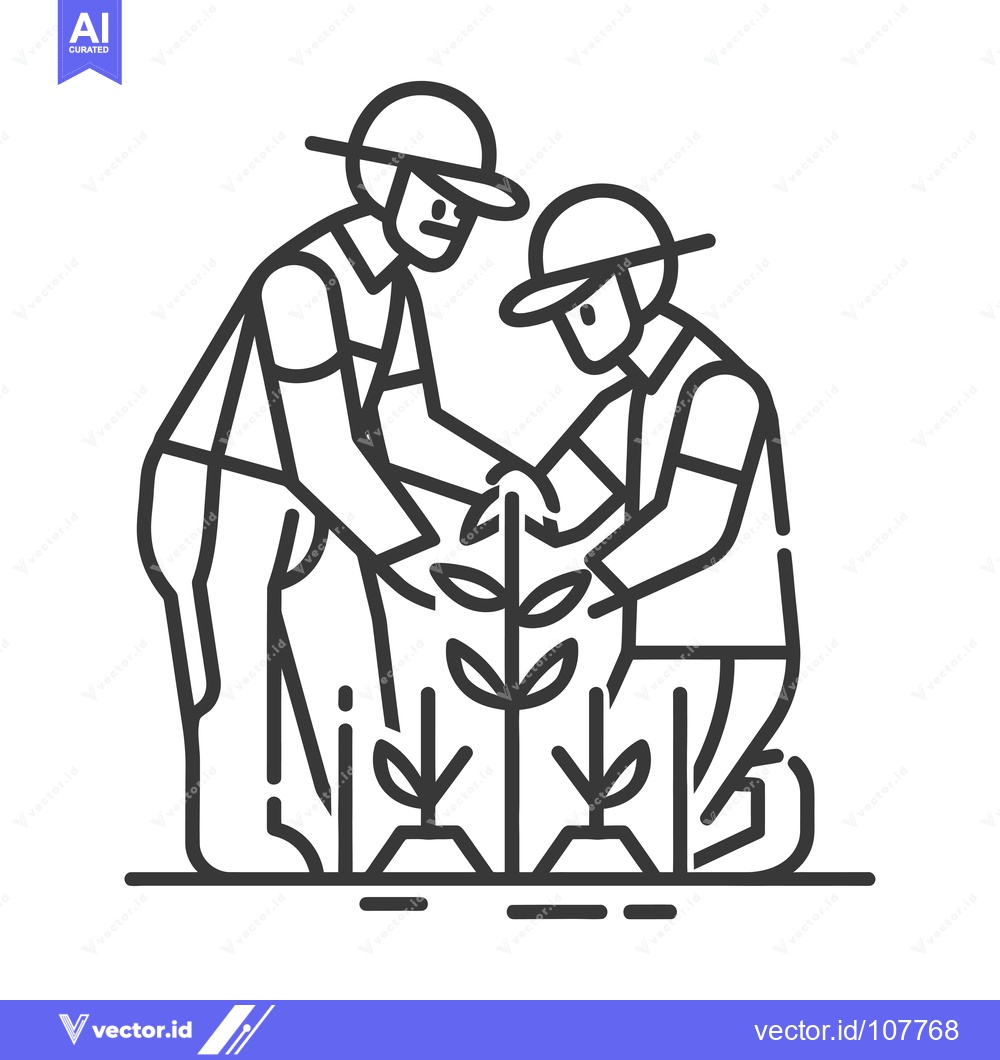 Premium Vector dari Two People Planting a Sapling with Three Leaves