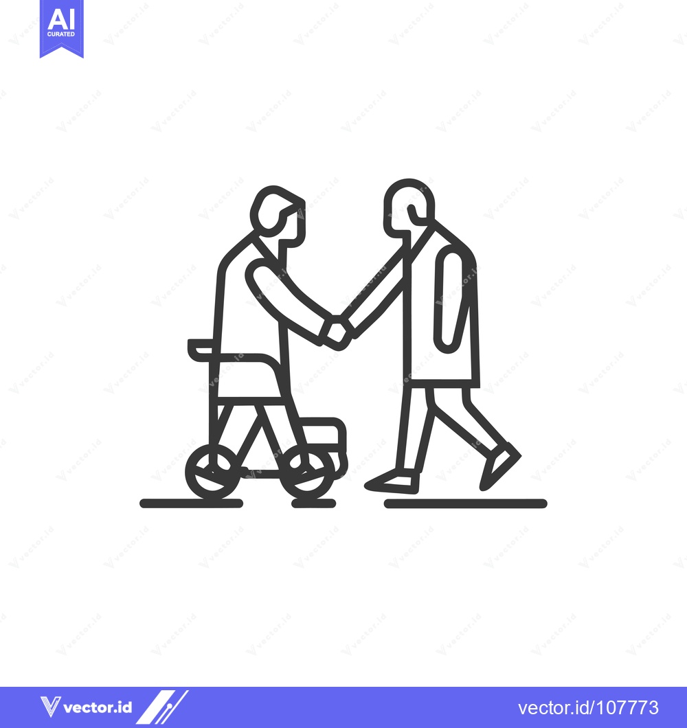 Premium Vector of Two people shaking hands, one using a walker