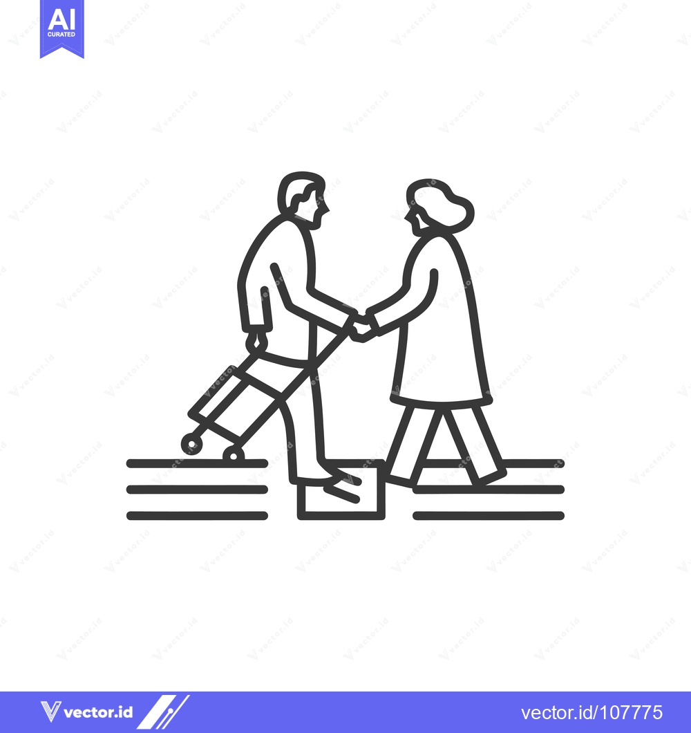 Premium Vector dari Two people shaking hands while one pulls a suitcase