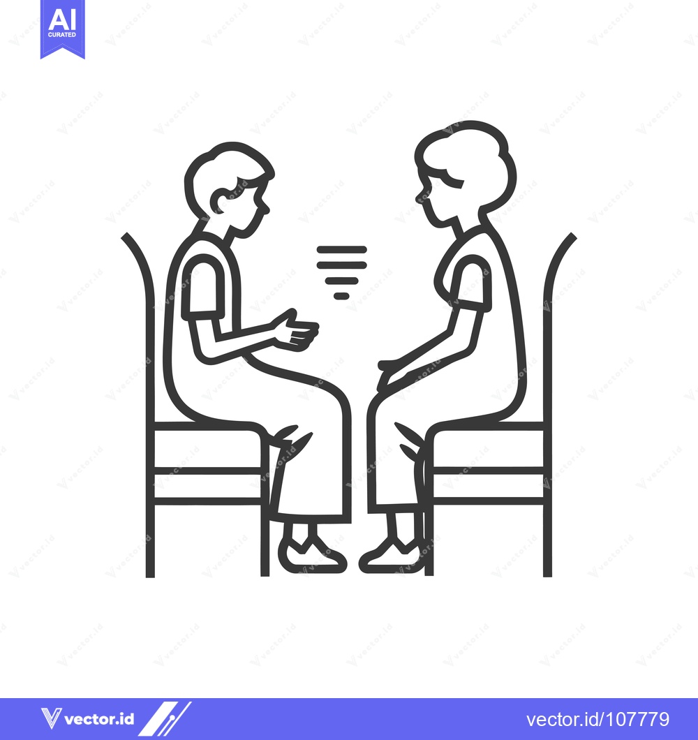 Premium Vector of Two People Sitting and Talking with a Conversation Bubble Above Them