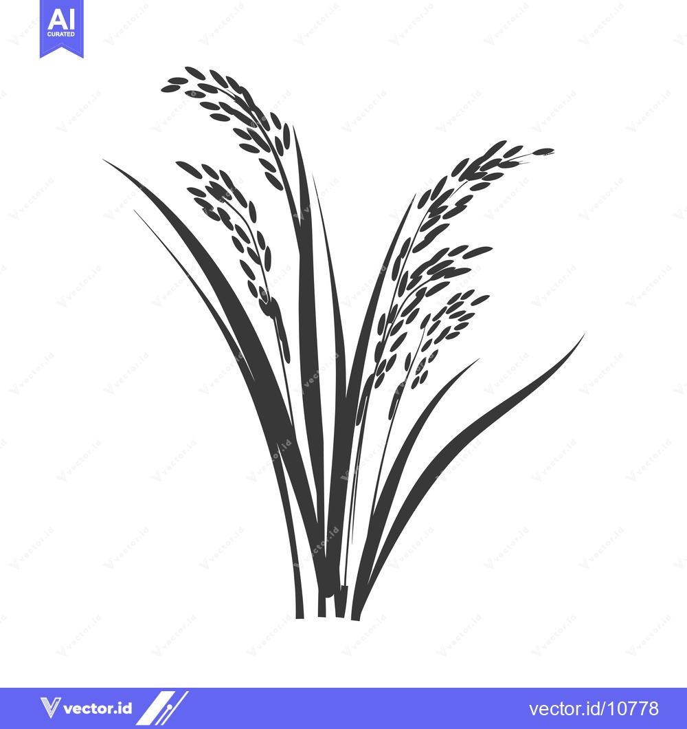 Premium Vector dari A Black and White Silhouette of Rice Stalks with Grains