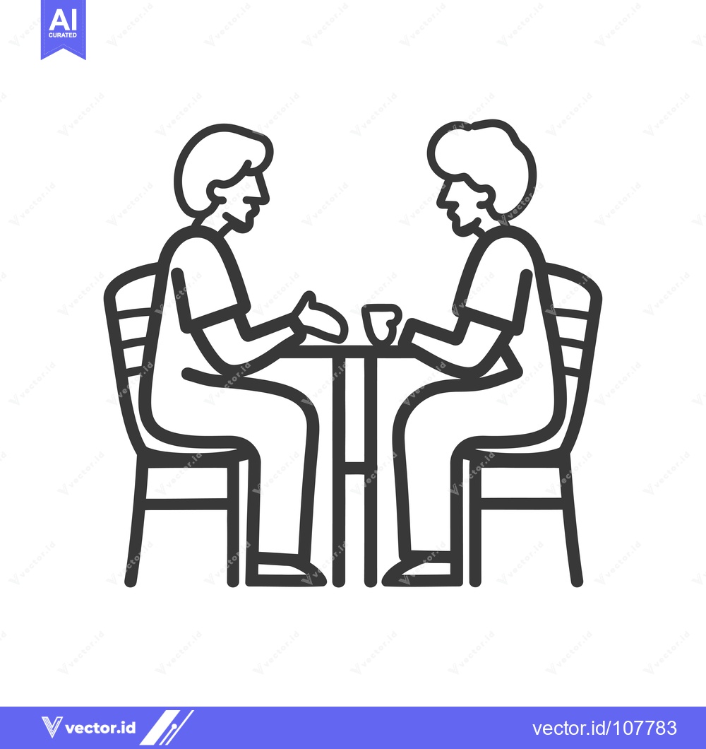 Premium Vector of Two People Sitting at a Table with a Cup in the Middle