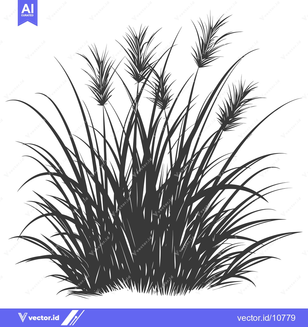 Premium Vector dari A Black and White Silhouette of Tall Grass with Feathery Tops