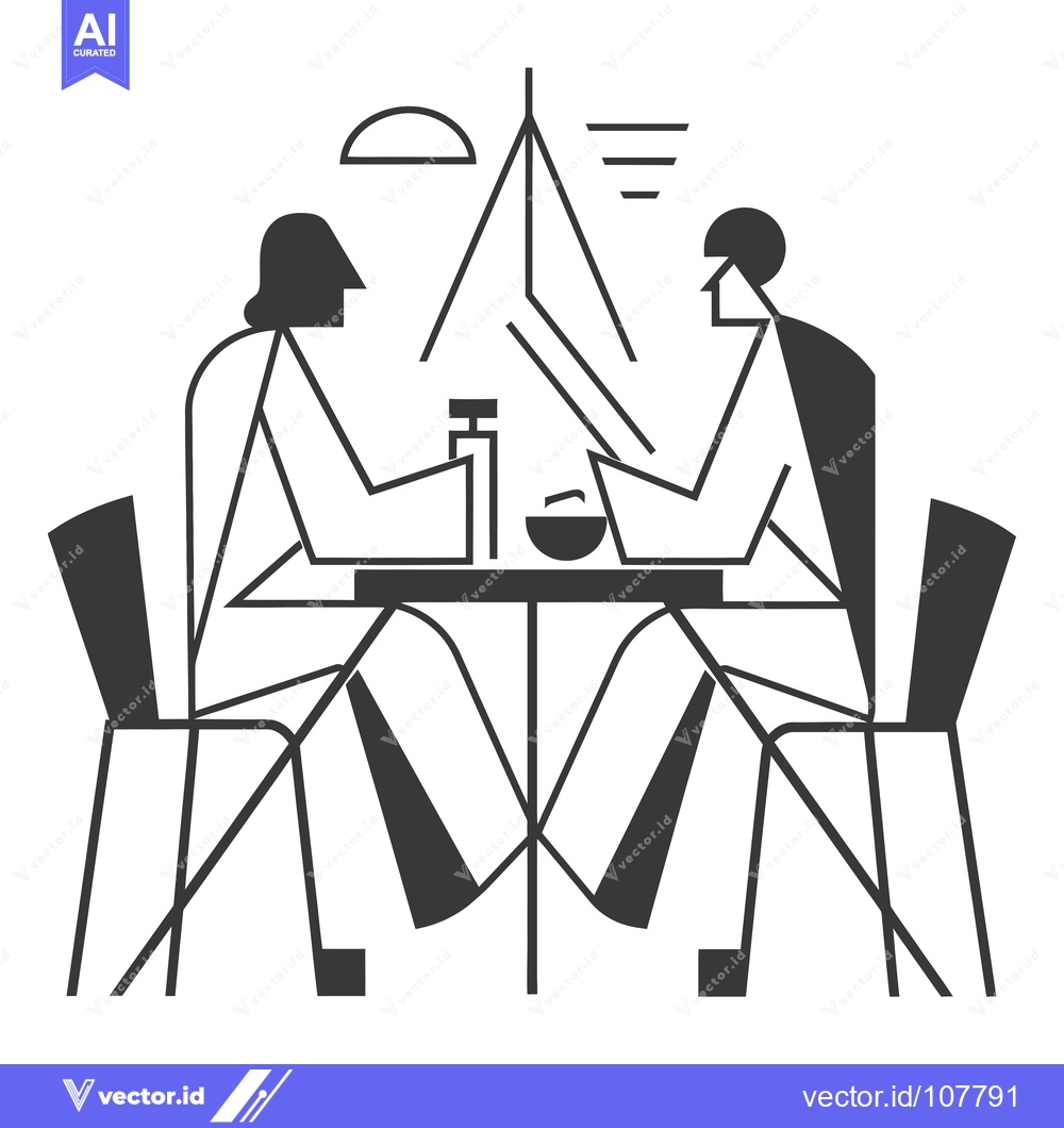 Premium Vector dari Two People Sitting at a Table with Geometric Shapes