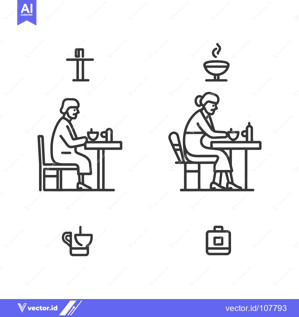 Premium Vector of Two people sitting at tables, each holding a bowl with a spoon, and ea