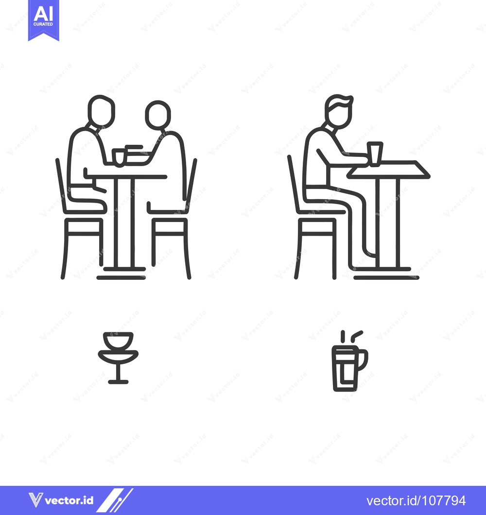 Premium Vector of Two People Sitting at Tables with Drinks in Outline Drawings