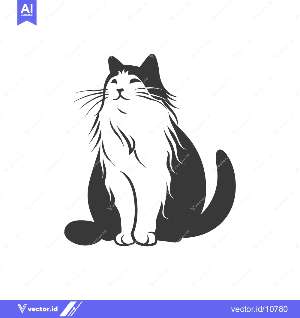 Premium Vector dari A Black and White Sitting Cat with a Happy Expression