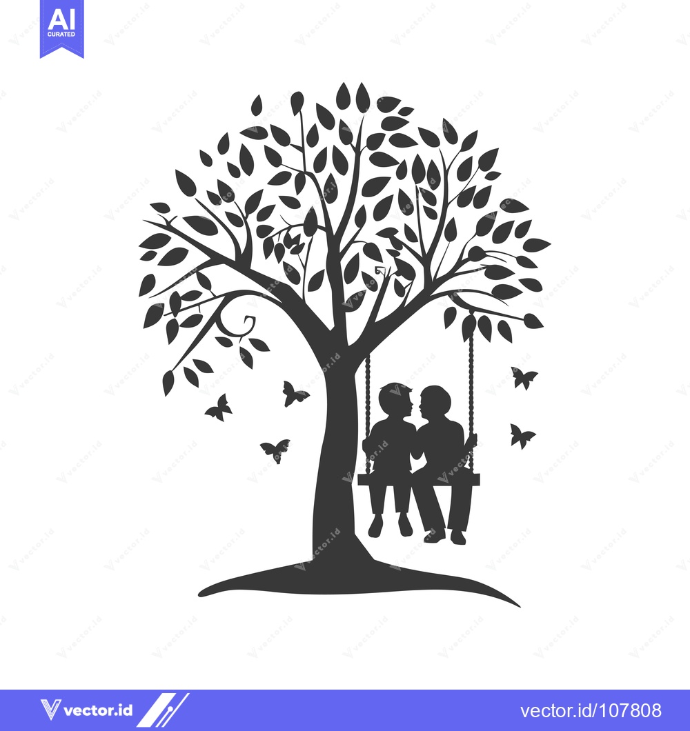 Premium Vector dari Two People Sitting on a Swing Under a Tree with Butterflies