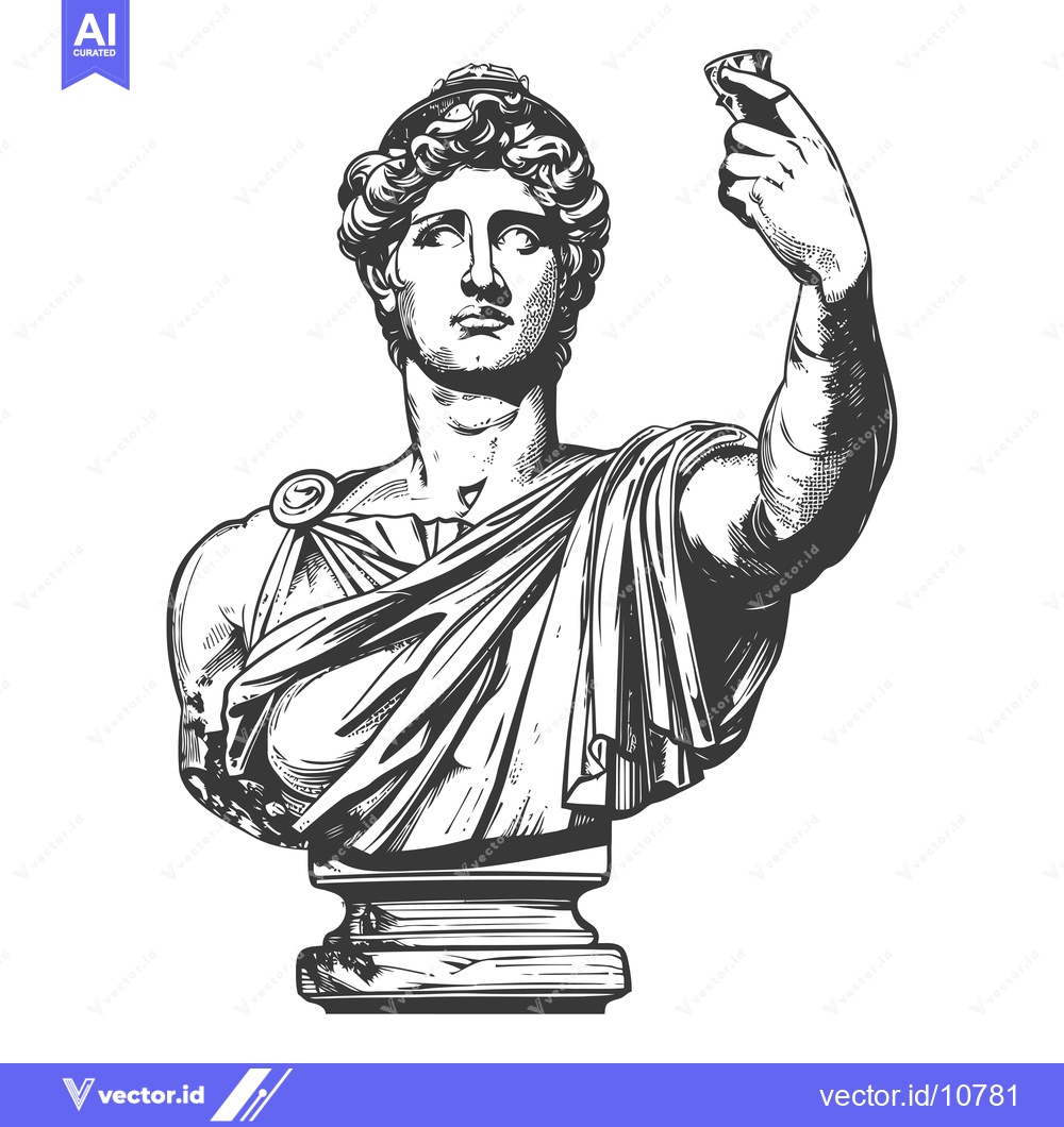 Premium Vector dari A Black and White Sketch of a Bust of a Male Figure Holding an Object